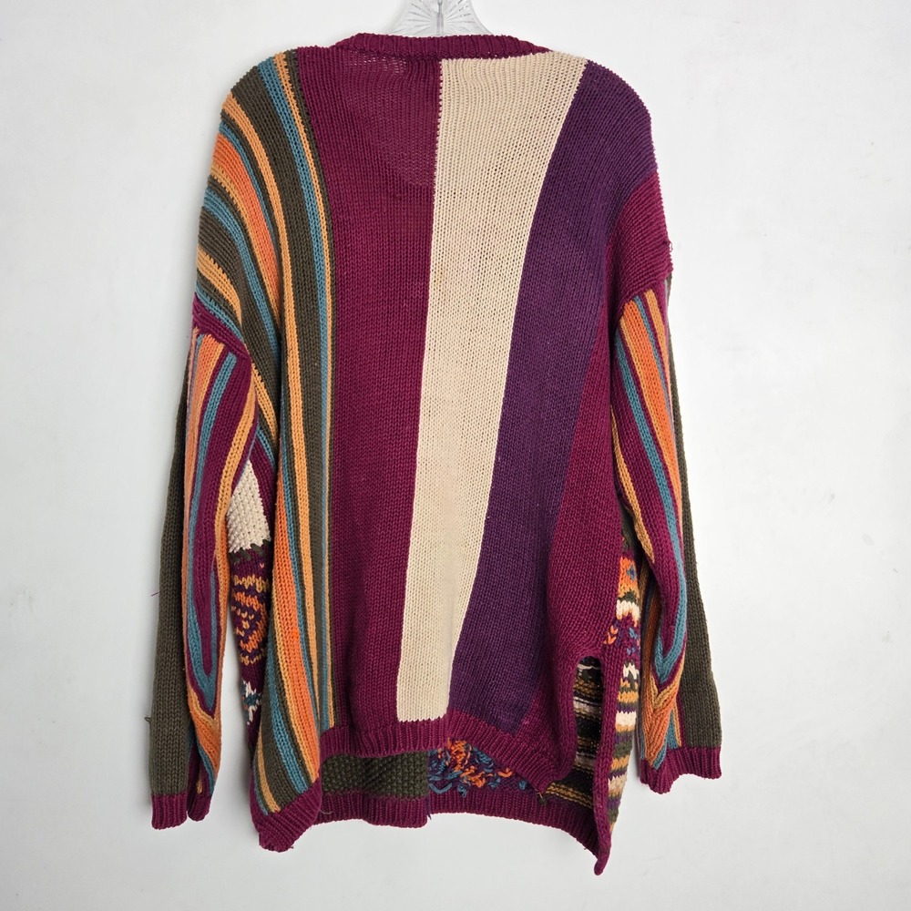 Vtg Reference Point Patchwork Knit Sweater Purple… - image 5